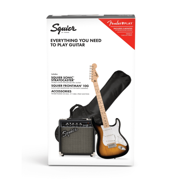 FENDER Squier Sonic Stratocaster - PACK CON CHITARRA ELETTRICA 2-COLOR SUNBURST, AMPLIFICATORE, CUSTODIA, TRACOLLA E PETTRI