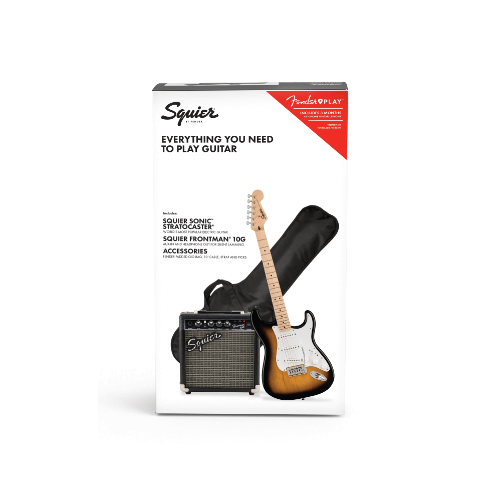 FENDER Squier Sonic Stratocaster - PACK CON CHITARRA ELETTRICA 2-COLOR SUNBURST, AMPLIFICATORE, CUSTODIA, TRACOLLA E PETTRI