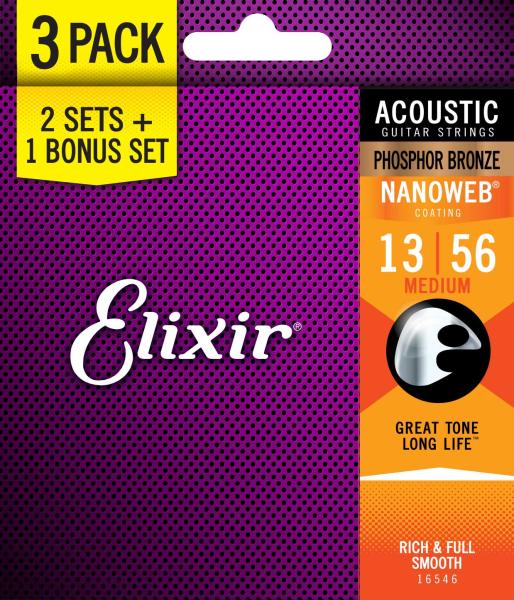 Elixir 3X2 PACK 16546 ACOUSTIC PHOSPHOR BRONZE NANOWEB