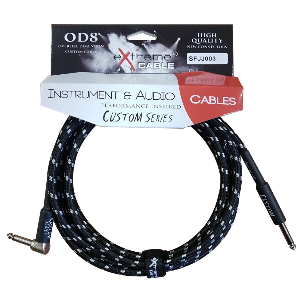 EXTREME SFJJ003/5M CAVO AUDIO JACK DRITTO-ANGOLO COTONATO NERO OD8 SERIE CUSTOM PER STRUMENTI LIVE STUDIO 5 METRI