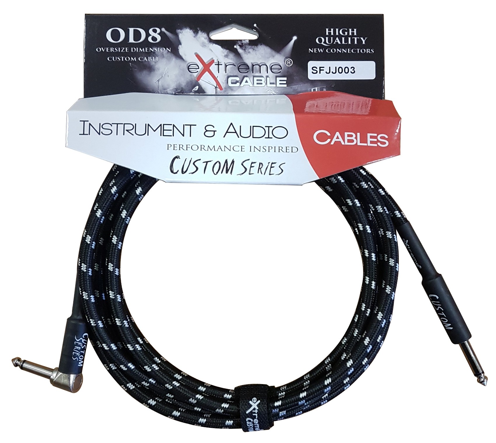 EXTREME SFJJ003/5M CAVO AUDIO JACK DRITTO-ANGOLO COTONATO NERO OD8 SERIE CUSTOM PER STRUMENTI LIVE STUDIO 5 METRI