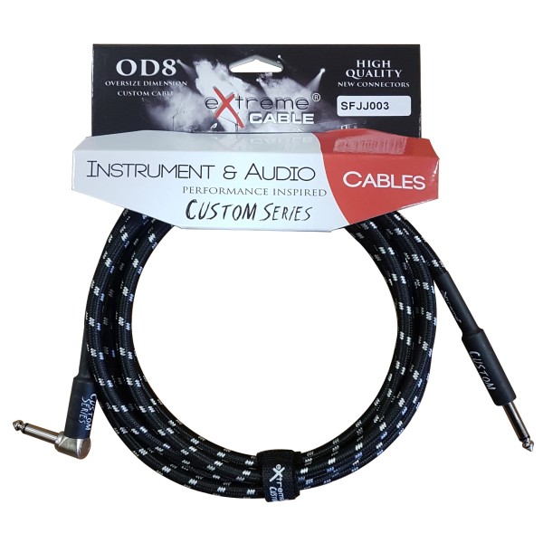 EXTREME SFJJ003/3M CAVO AUDIO JACK DRITTO-ANGOLO COTONATO NERO OD8 SERIE CUSTOM PER STRUMENTI LIVE STUDIO 3 METRI