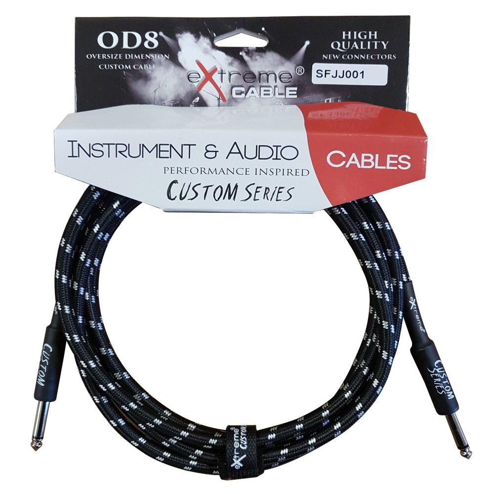 EXTREME SFJJ001/5M CAVO AUDIO JACK DRITTO COTONATO NERO OD8 SERIE CUSTOM PER STRUMENTI LIVE STUDIO 5 METRI