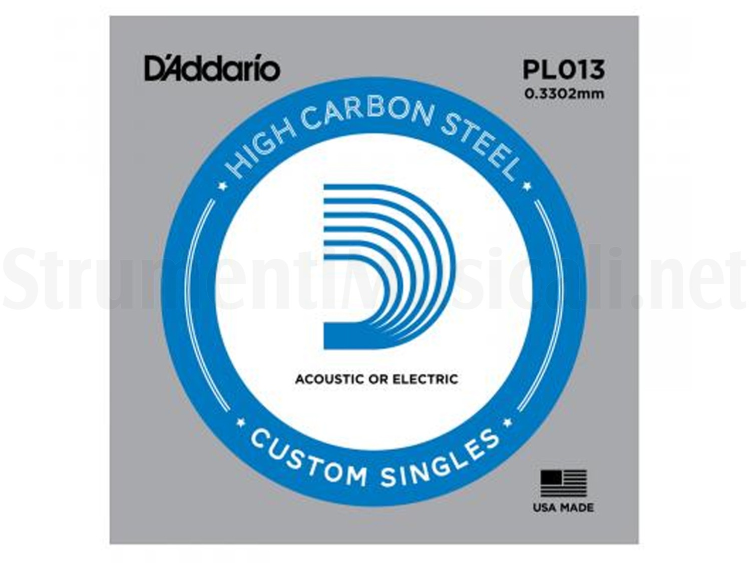 D'ADDARIO PL013 - Corda singola per Chitarra Acustica o Elettrica Plain Steel (013)