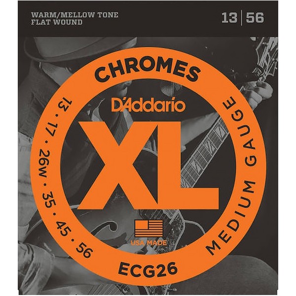 D'Addario ECG26 Chromes Flat Wound - corde per chitarra jazz Medium, 13-56