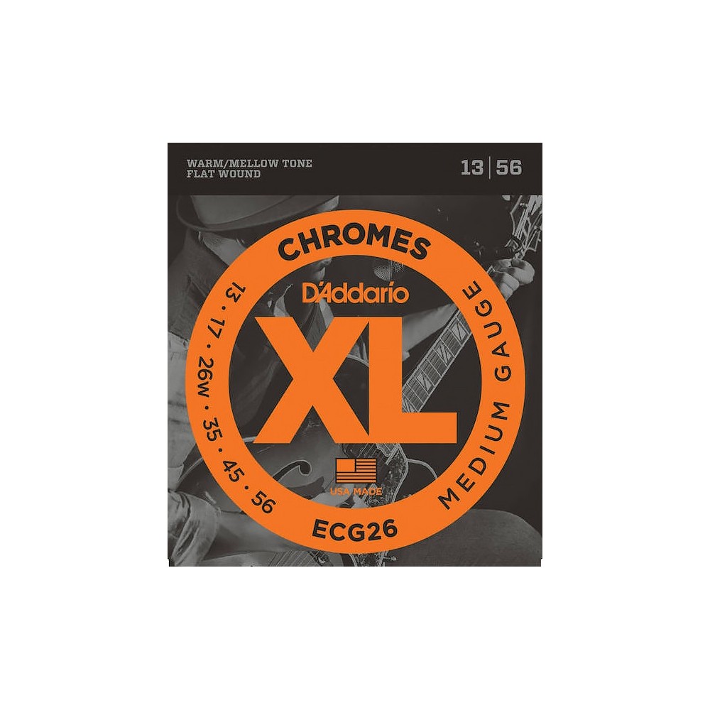 D'Addario ECG26 Chromes Flat Wound - corde per chitarra jazz Medium, 13-56