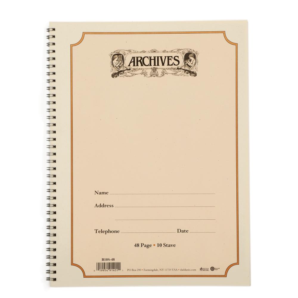 DADDARIO ORCHESTRAL IT B10S-48 QUADERNO PENTAGRAMMATO ARCHIVES CON RILEGATURA A SPIRALE, 10 PENTAGRAMMI, 48 PAGINE