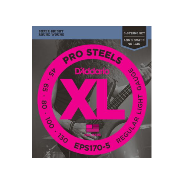D'Addario EPS170-5 Regular Light 045/130 - SET 5 CORDE PER BASSO ELETTRICO PRO STEELS 045/130