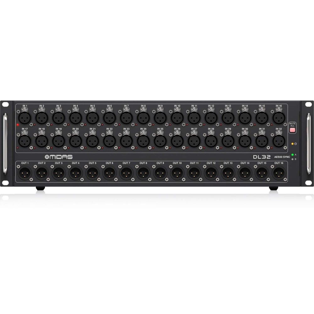 MIDAS DL32 - STAGE BOX 32 IN / 16 OUT CON 32 PREAMPLIFICATORI MICROFONICI, INTERFACCE ULTRANET E ADAT