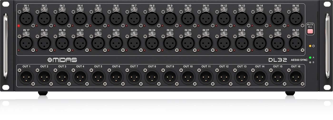 MIDAS DL32 - STAGE BOX 32 IN / 16 OUT CON 32 PREAMPLIFICATORI MICROFONICI, INTERFACCE ULTRANET E ADAT