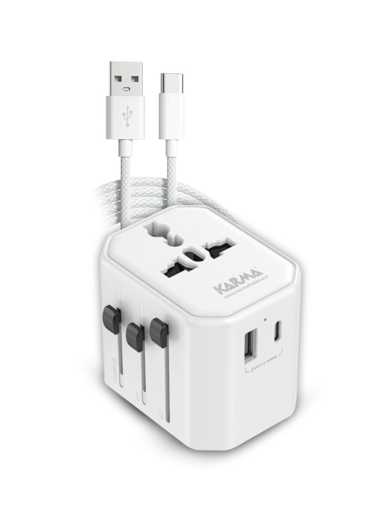 KARMA Adattatore da viaggio 2 porte USB e cavo