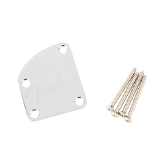 Fender 4-Bolt Deluxe Series Contoured Neck Plate w/Logo, (Chrome)