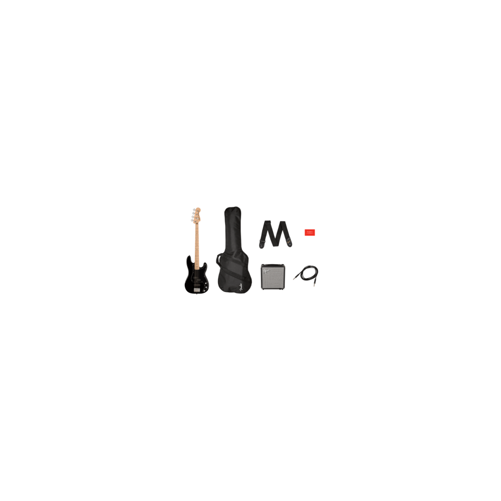 Squier Affinity Series Precision Bass PJ Pack, Maple Fingerboard, Black, Gig Bag, Rumble 15 - 230V UK