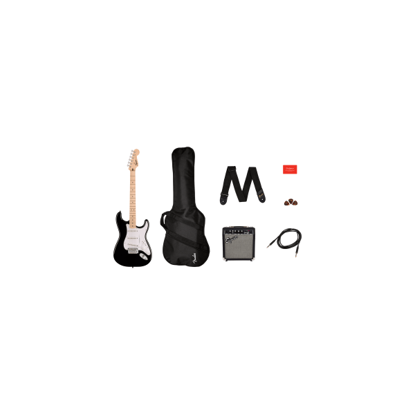 Squier Sonic Stratocaster Pack, Maple Fingerboard, Black, Gig Bag, 10G - 230V UK