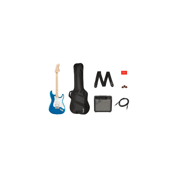 Squier Affinity Series Stratocaster HSS Pack, Maple Fingerboard, Lake Placid Blue, Gig Bag, 15G - 230V UK