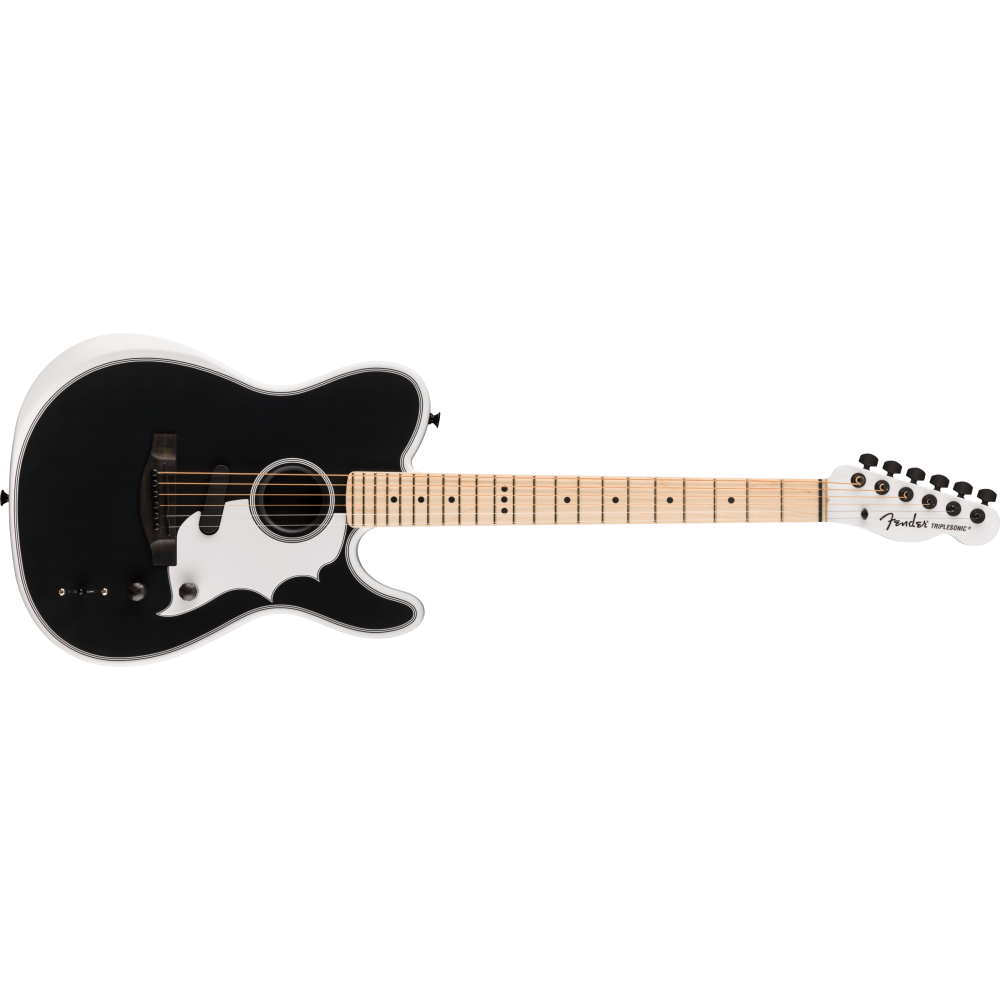 Fender Jack White Triplesonic Acoustasonic Telecaster with Case, Maple Fingerboard, White Pickguard, Satin Arctic White