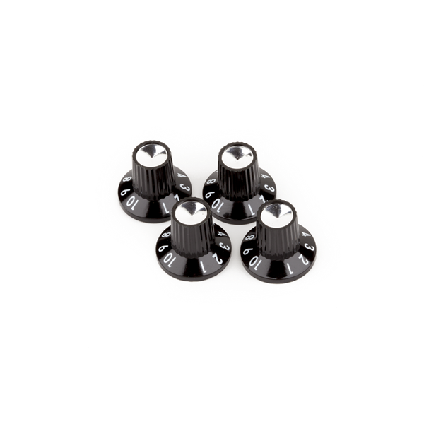Fender Black/Silver Skirted (1-10) Push-On Amplifier Knobs, Black (4)