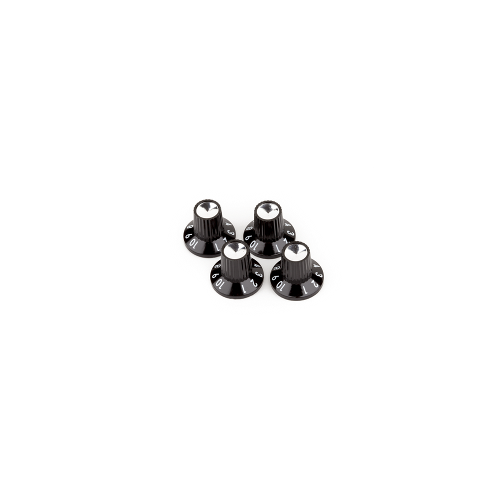 Fender Black/Silver Skirted (1-10) Push-On Amplifier Knobs, Black (4)