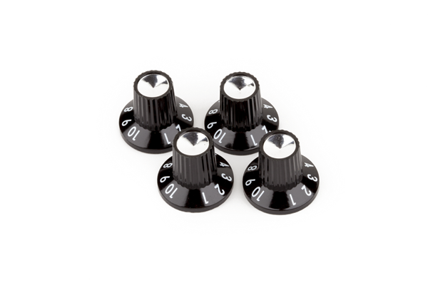 Fender Black/Silver Skirted (1-10) Push-On Amplifier Knobs, Black (4)