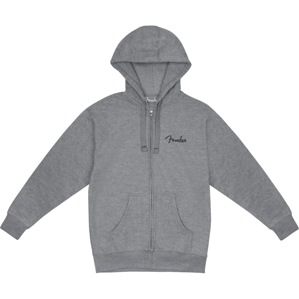 Fender Spaghetti Small Logo Zip Front Hoodie, Athletic Gray, S