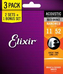 ELIXIR 3X2 PACK 16538 ACOUSTIC 80/20 BRONZE NANOWEB