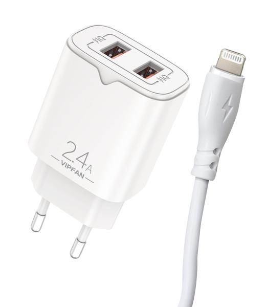 VIPFAN Caricatore 2 x USB - 2,4A Rapido cavo lighting