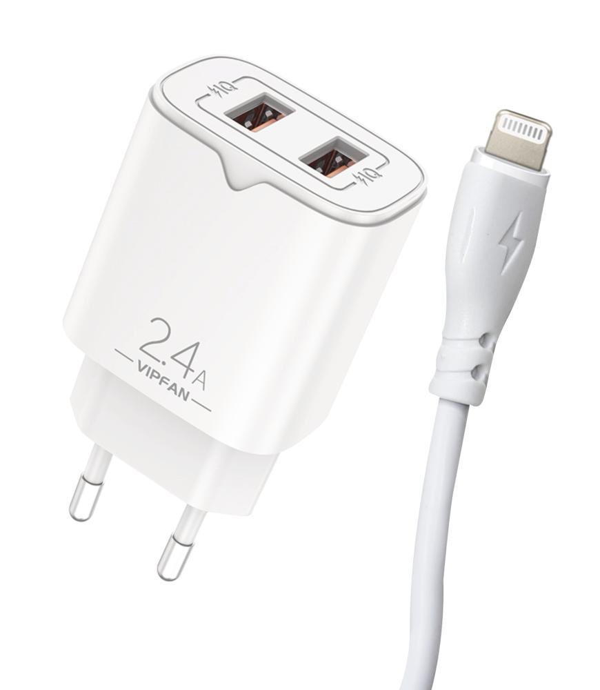 VIPFAN Caricatore 2 x USB - 2,4A Rapido cavo lighting