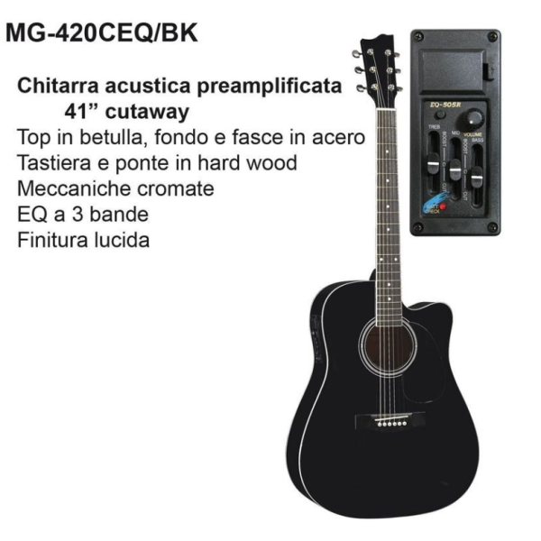DAM MG420CEQ Black Chitarra acustica elettrificata nera