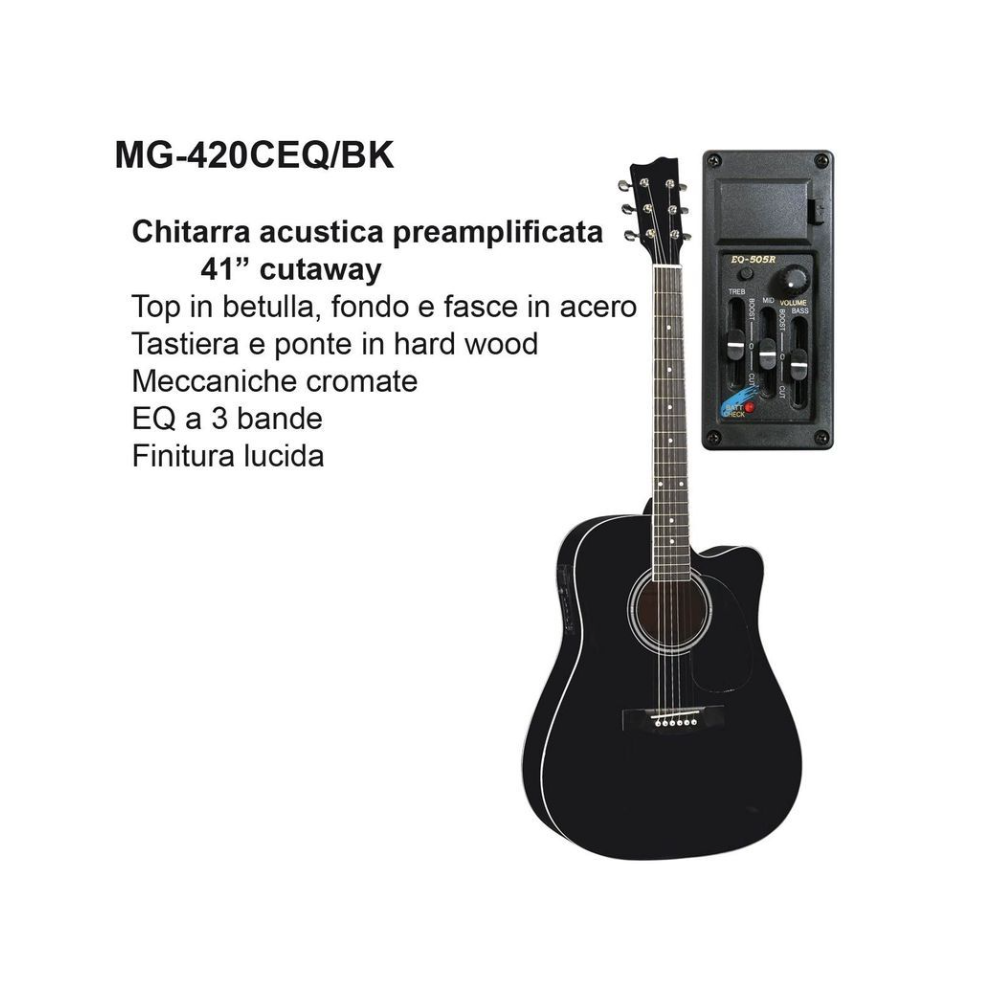 DAM MG420CEQ Black Chitarra acustica elettrificata nera