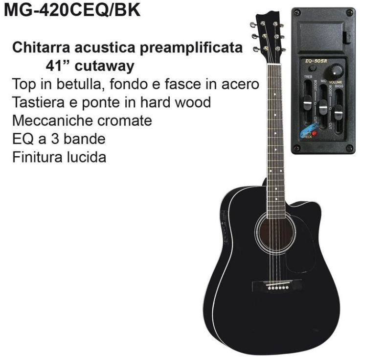 DAM MG420CEQ Black Chitarra acustica elettrificata nera