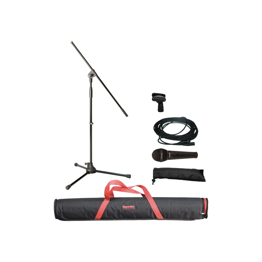 SUPERLUX MSKA MICROFONO VOCE + ASTA MICROFONICA + BORSA + CLAMP + CAVO CANNON XLR MASCHIO FEMMINA IN BUNDLE