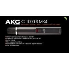 AKG ACOUSTIC AKG C1000S-MK4 MICROFONO CONDENSATORE CARDIODE E IPERCARDIOIDE ALIMENTAZIONE PHANTOM E BATTERIA