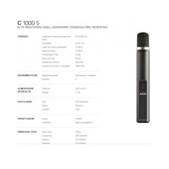 AKG ACOUSTIC AKG C1000S-MK4 MICROFONO CONDENSATORE CARDIODE E IPERCARDIOIDE ALIMENTAZIONE PHANTOM E BATTERIA