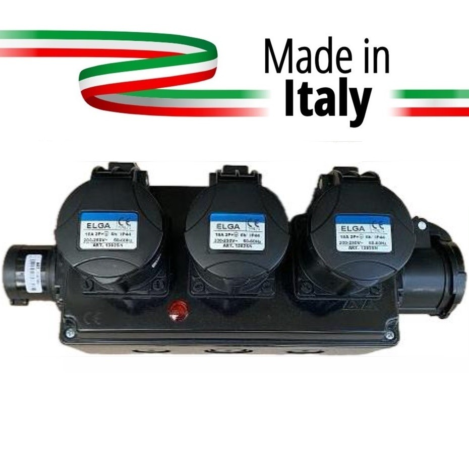 ELGA PCN-3CPCN POWERBOX PASSANTE MONOFASE DA SPINA CEE 16A-3P A 4 USCITE SU PRESE CEE 16A-3P E SPIA DI RETE