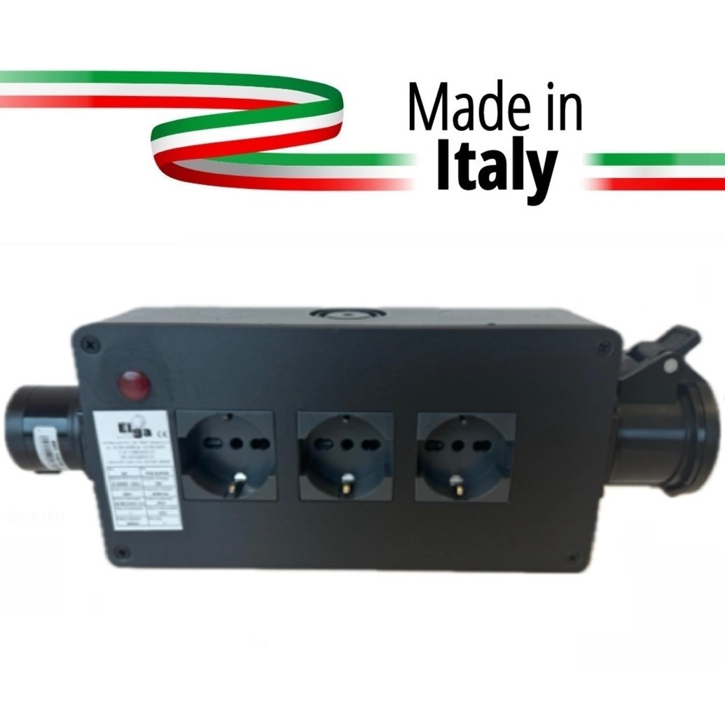 ELGA PCN-3UPCN POWERBOX PASSANTE CEE 16A-3P 3 PRESE UNEL 10A-16A-SHUKO CON RILANCIO E SPIA DI RETE