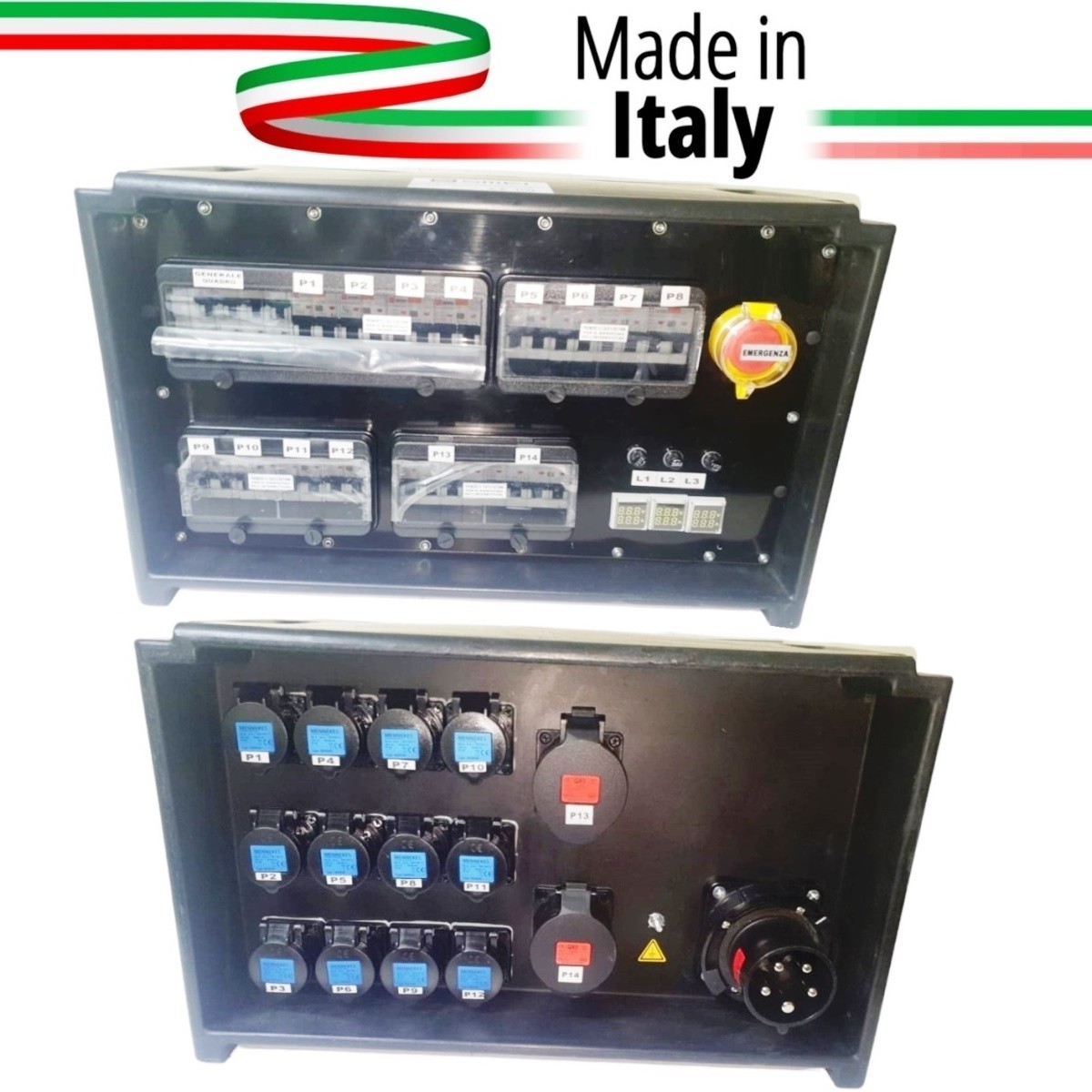 QUADRO CORRENTE POWERBOX SPINA 63A PENTAPOLARE TRIFASE 12 PRESE CEE 16A MONOFASE