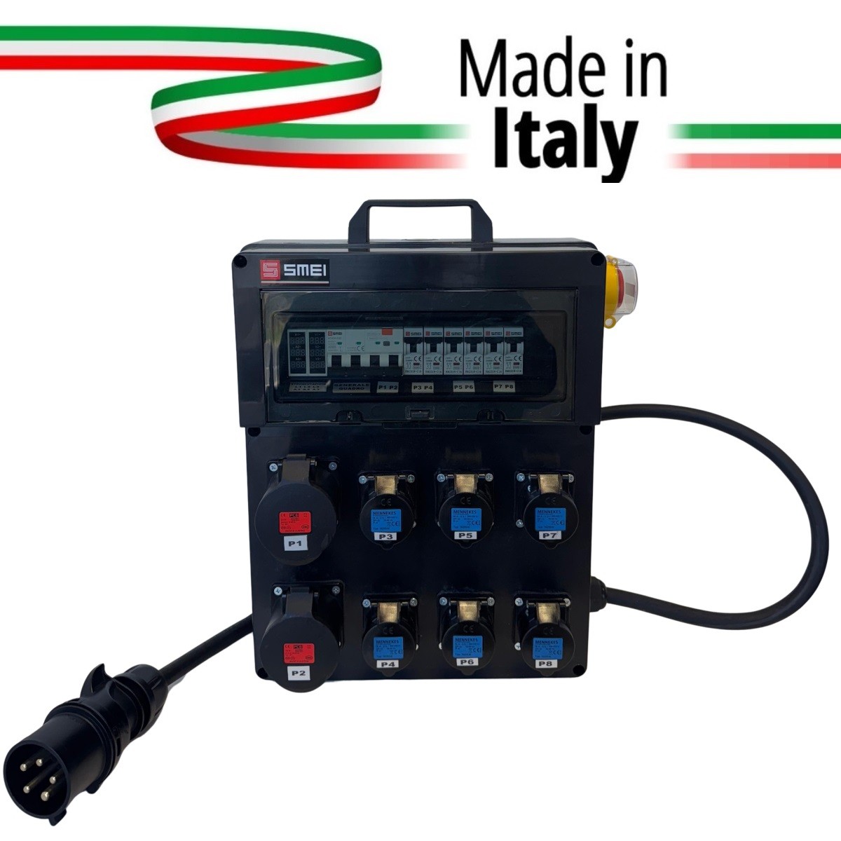 QUADRO CORRENTE POWERBOX SPINA 32A TRIFASE 6 PRESE CEE 16A MONOFASE 2MT. CAVO 5G6MM2 CON RILANCI