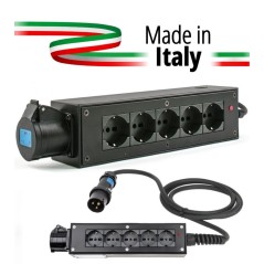 POWERBOX NERO CIABATTA ALIMENTAZIONE PALCO SPIA RETE INGRESSO SPINA VOLANTE 16A 3P 5-USCITE SHUKO E PRESA LOOP OUT 16A