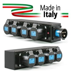 POWERBOX NERO CIABATTA ALIMENTAZIONE PALCO MADE IN ITALY SPIA RETE INGRESSO SPINA 16A 3P+N+T USCITE 4 X 16A