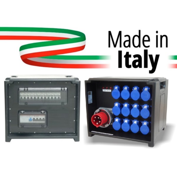 POWERBOX CUBO PORTATILE SPIE RETE INGRESSO SPINA 63A MASCHIO 5P USCITE 12 PRESE CEE 16A 2P+T