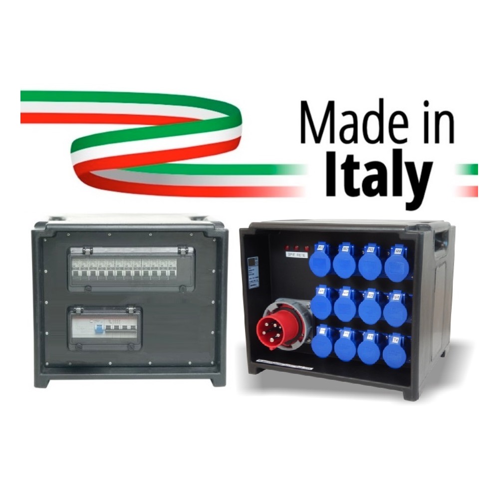 POWERBOX CUBO PORTATILE SPIE RETE INGRESSO SPINA 63A MASCHIO 5P USCITE 12 PRESE CEE 16A 2P+T