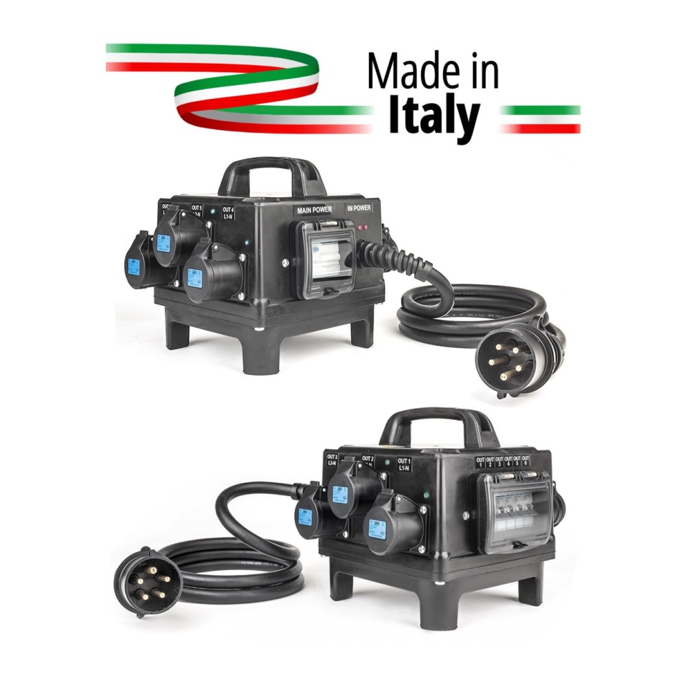 POWERBOX TARTARUGA SPINA 32A 5P 6 PRESE CEE 16A 3P SPIE RETE DOPPIA PROTEZIONE RCCB 40A + 6 MCB