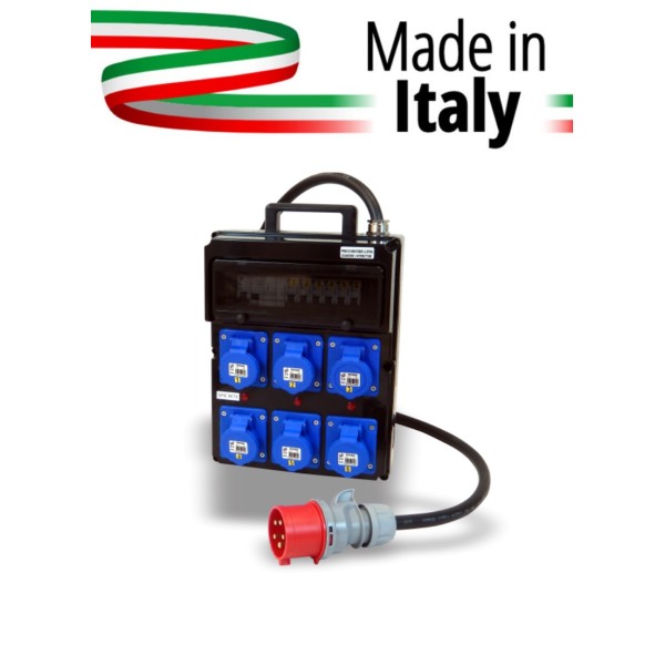 QUADRO CORRENTE POWERBOX POLICARBONATO PRESSACAVO METALLO SPIE RETE DA SPINA 32A MASCHIO 5P A 6 PRESE CEE 16A 2P+T FEMMINA