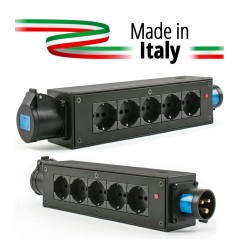 EXTREME POWERBOX NERO CIABATTA ALIMENTAZIONE PALCO SPIA RETE INGRESSO SPINA 16A 3P 5-USCITE UNEL E PRESA LOOP OUT 16A
