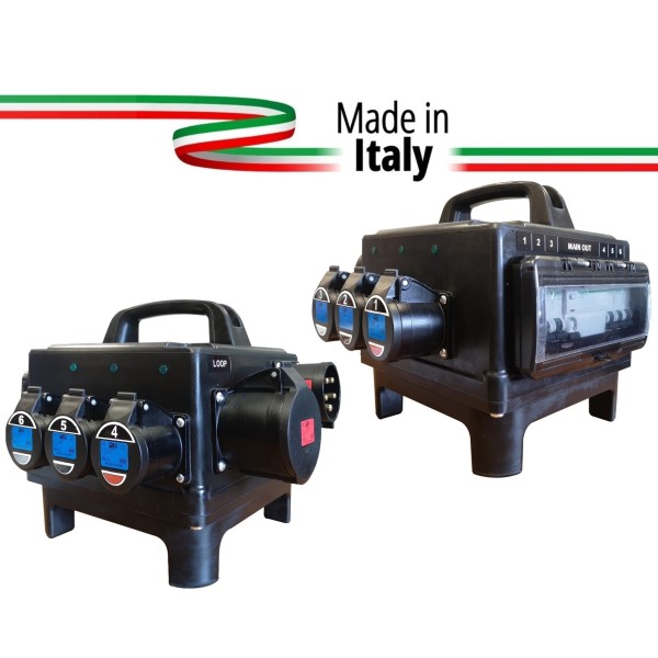 POWERBOX TARTARUGA SPINA PANNELLO 32A 5P 6 PRESE CEE 16A 3P SPIE RETE DOPPIA PROTEZIONE RCCB 40A + 6 MCB