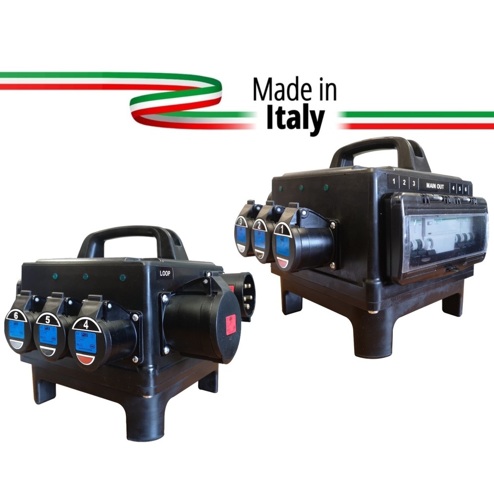 POWERBOX TARTARUGA SPINA PANNELLO 32A 5P 6 PRESE CEE 16A 3P SPIE RETE DOPPIA PROTEZIONE RCCB 40A + 6 MCB