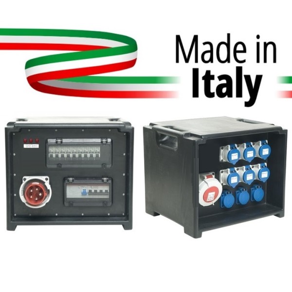 POWER-BOX CUBO SPIE RETE INGRESSO SPINA 32A MASCHIO 5P USCITE 6 PRESE CEE 16A 2P+ 3 SCHUKO 16A + 32A 5P LOOP