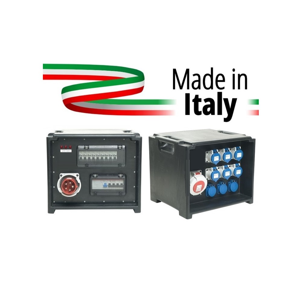 POWER-BOX CUBO SPIE RETE INGRESSO SPINA 32A MASCHIO 5P USCITE 6 PRESE CEE 16A 2P+ 3 SCHUKO 16A + 32A 5P LOOP