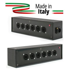 POWER-BOX NERO CIABATTA ALIMENTAZIONE PALCO POWERCON MADE IN ITALY SPIA RETE INGRESSO POWERCON TRUE1 16A USCITE 6 TRUE1 16A