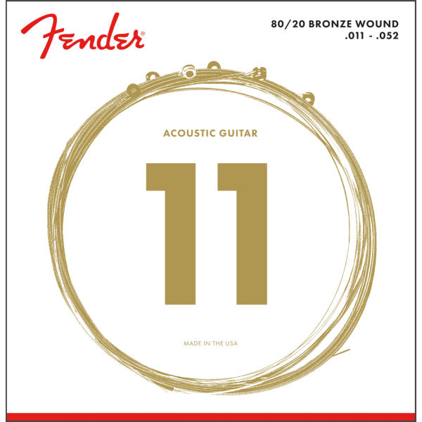 Fender 80/20 Bronze Acoustic Strings, Ball End, 70CL .011-.052 Gauges, (6)